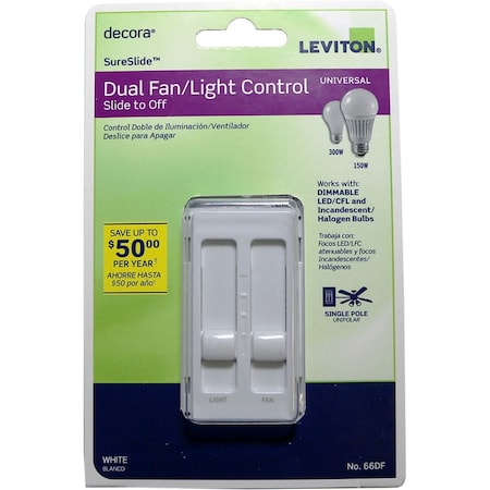 Leviton Leviton Decora SureSlide White Fan/LED Dimmer Slide Switch 1 pk 66DF-W